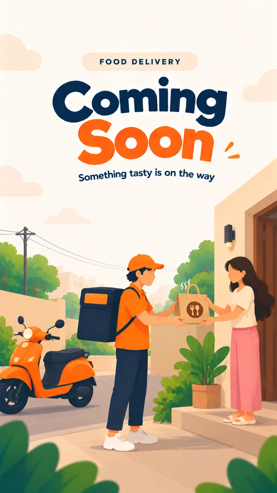A Furtilo rider handing a bag of food to a customer at her door